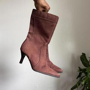Faux Suede side zip mid calf boots‎ with scalloped trim details size 8
